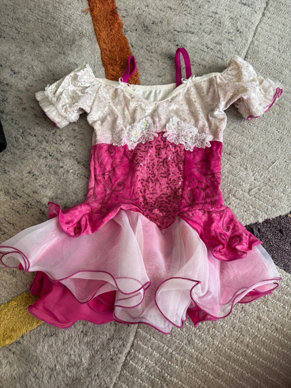 Pink and White Girls' Ice Skating Dance Costume Dress